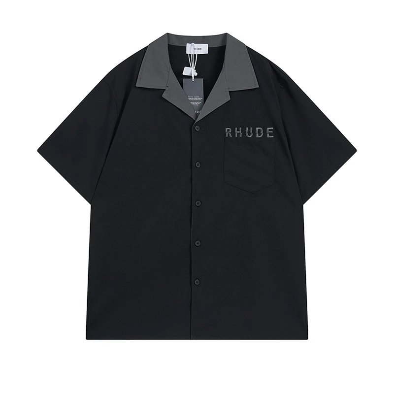 Rhude Palm Tree Embroidered Color-Block Shirt Brown/Green - 14