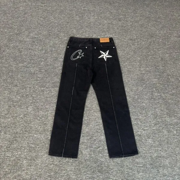 Chrome Hearts Star & C Logo Embroidered Black Jeans - 1