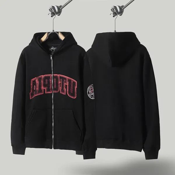 Design Aiqotu Arch Logo Zip-Up Hoodie Black - 1