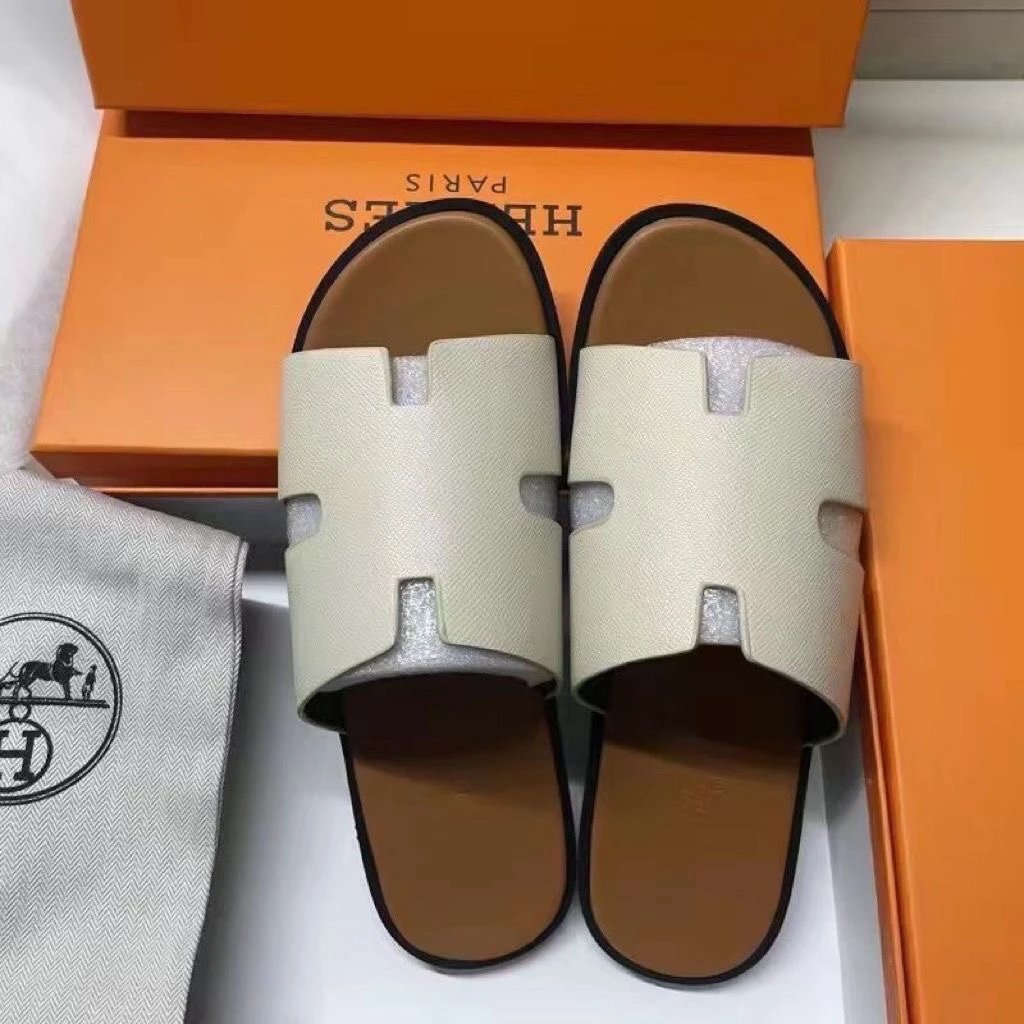 Hermès Oran Sandals Black and Orange Leather Slippers - 12