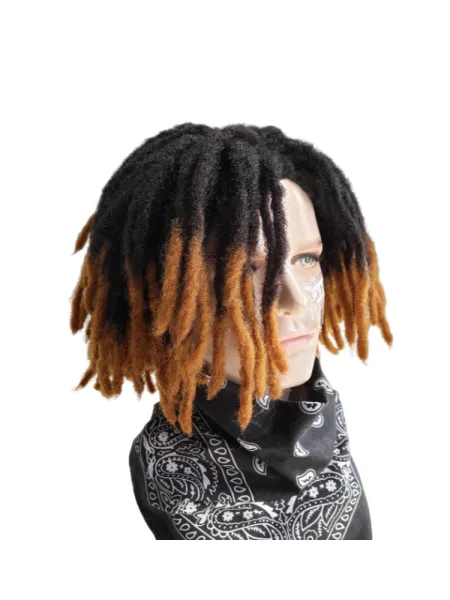 Design Dreadlock Wig Ombre Brown Black Synthetic Hairpiece with Bandana Accessories - 1