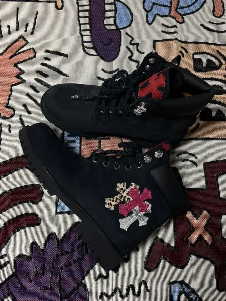 Chrome Hearts x Timberland 6-Inch Boot Black Suede with Cross Patch Boots - 1