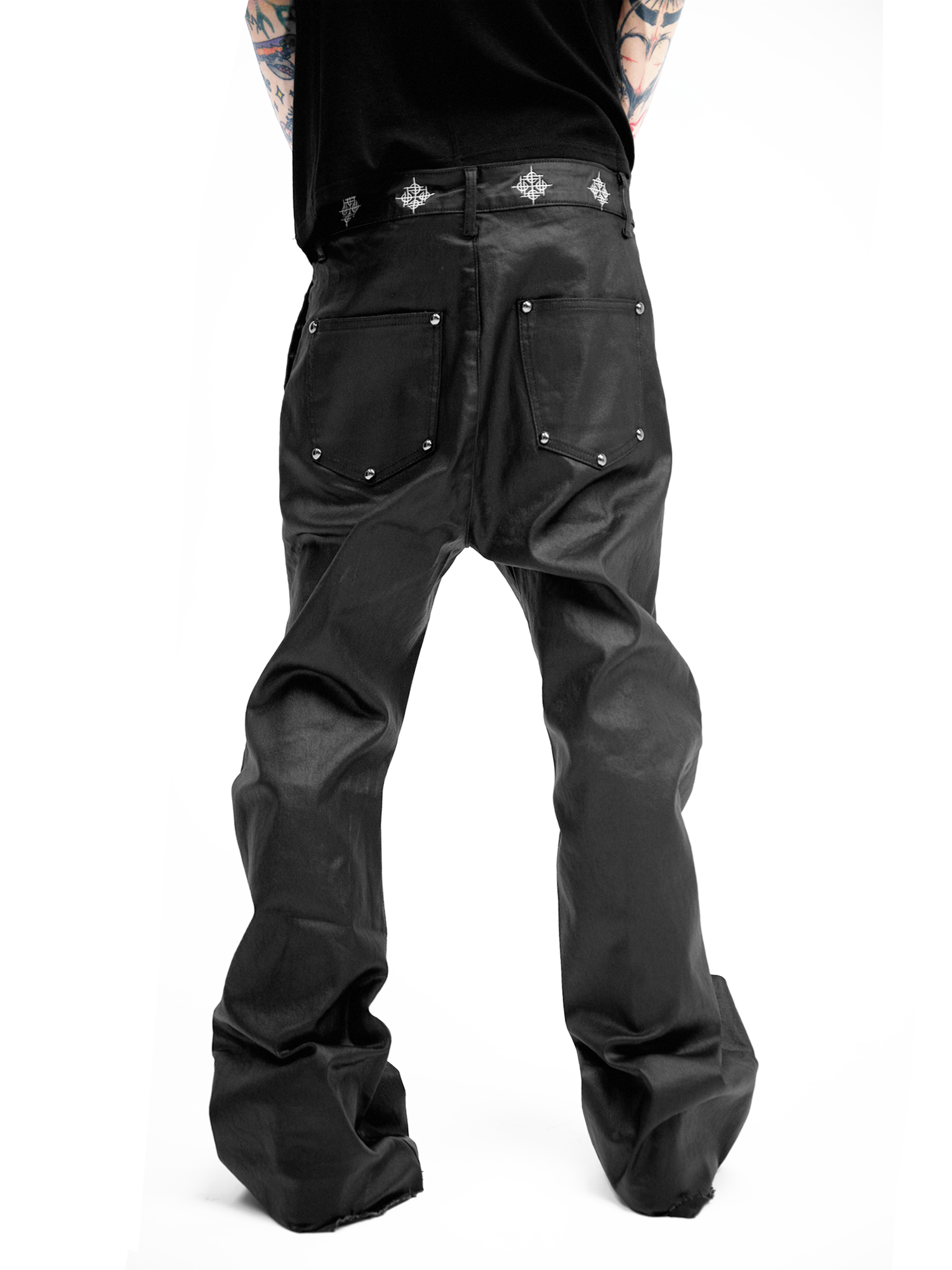 Design Flared Leather Pants Black - 3