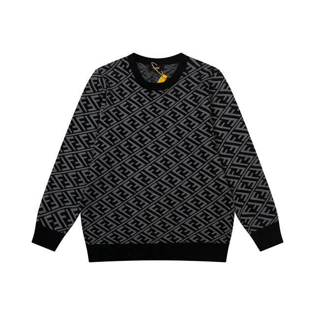 Fendi Knitwear Crew-Neck Logo and FF Monogram Knit Sweater product detail image 4