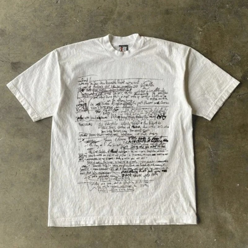 Make Money and Do Charity! 260g Heavyweight Pure Cotton! Sketch-Style Vintage American Lettering Couple Outfits for Men and Women, Loose Fit