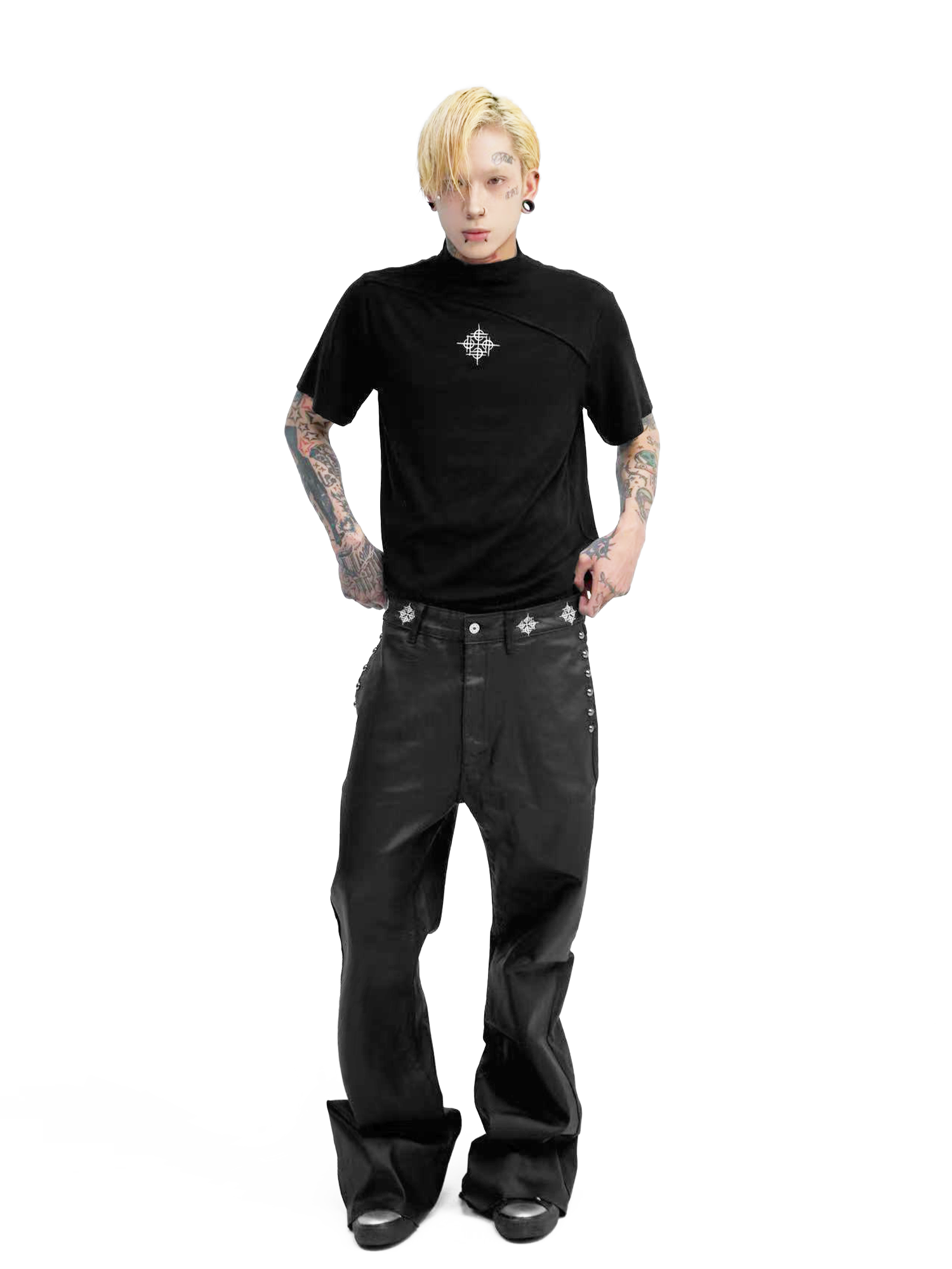 Design Flared Leather Pants Black - 4