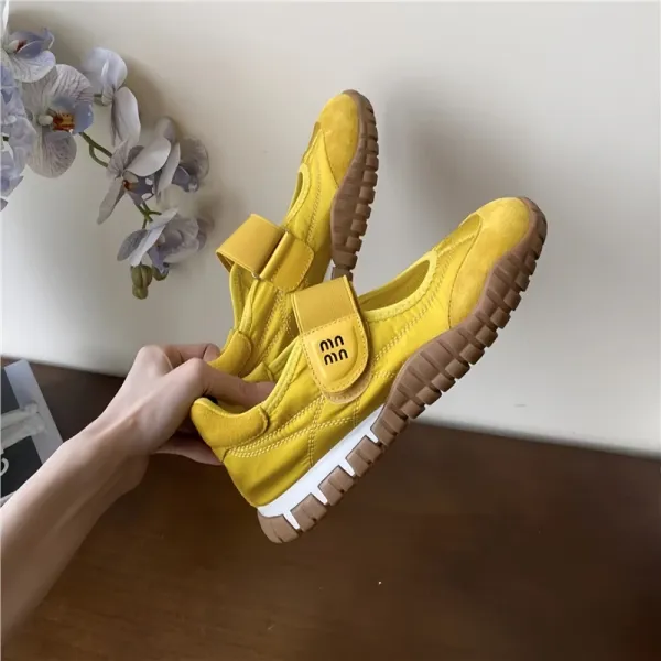 Design Velcro Strap Suede Sneakers Yellow - 1