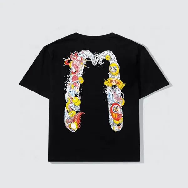 Evisu × Dragon Motif Graphic Print Black T-Shirt - 1