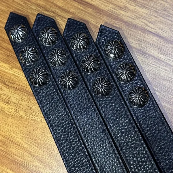 Chrome Hearts Floral Stud Leather Cuff Bracelet Black Jewelry - 2