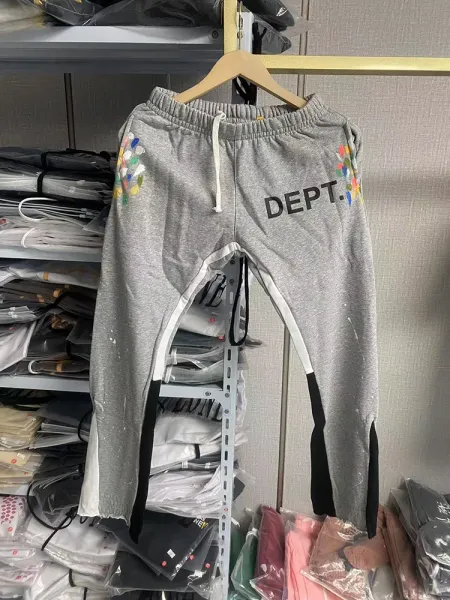 Gallery Dept Sweatpants Gray with Embroidered Floral and DEPT. Logo - 1