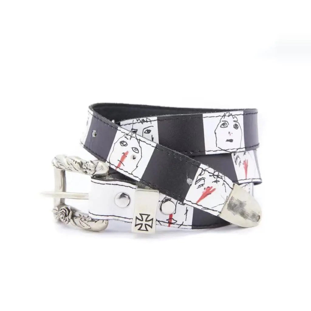 Chrome Hearts x Unknown Artist Graphic Print Leather Belt Black White - 5