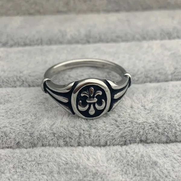 Design Fleur-de-Lis Signet Ring Silver Black - 1