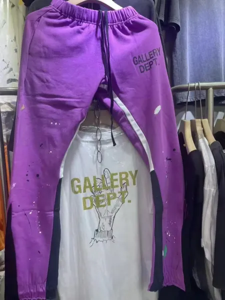 Gallery Dept Paint-Splatter Joggers Purple with Contrast Panels Sweatpants - 1