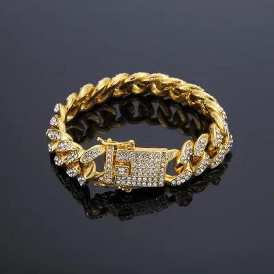 Design Cuban Link Bracelet with Iced-Out Clasp Gold Bracelet Jewelry - 1