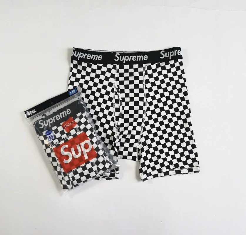 Supreme × Hanes Collaboration: Men's Black & White Checkerboard Boxer Briefs