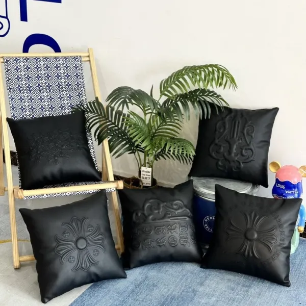 Chrome Hearts Floral Embossed Leather Pillow Black Accessories - 2
