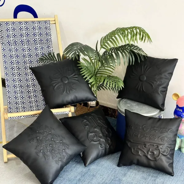 Chrome Hearts Floral Embossed Leather Pillow Black Accessories - 5