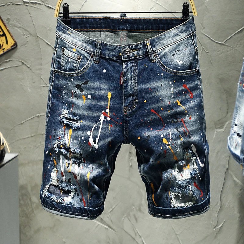 Dsquared2 Paint-Splatter Zip-Front Denim Shorts Blue - 10