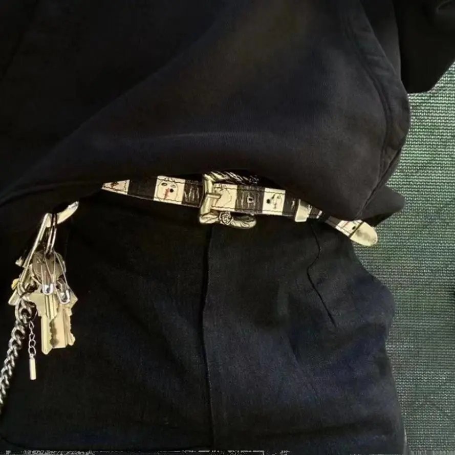 Chrome Hearts x Unknown Artist Graphic Print Leather Belt Black White - 2