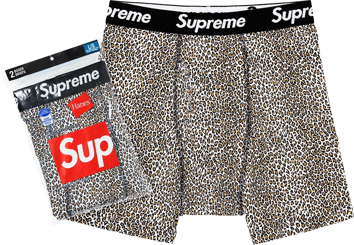 Supreme × Hanes Collaboration: Men's Boxer Briefs — White Base with Leopard Print