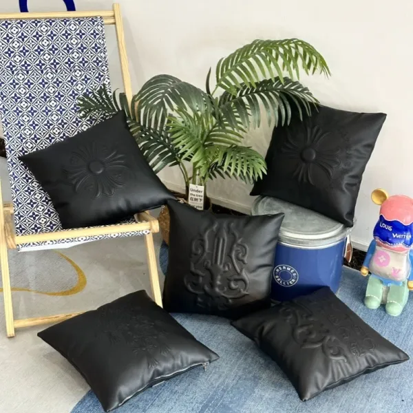 Chrome Hearts Floral Embossed Leather Pillow Black Accessories - 3