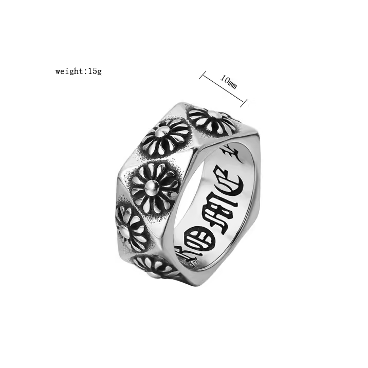 Chrome Hearts Daisy Floral Band Ring Silver Jewelry