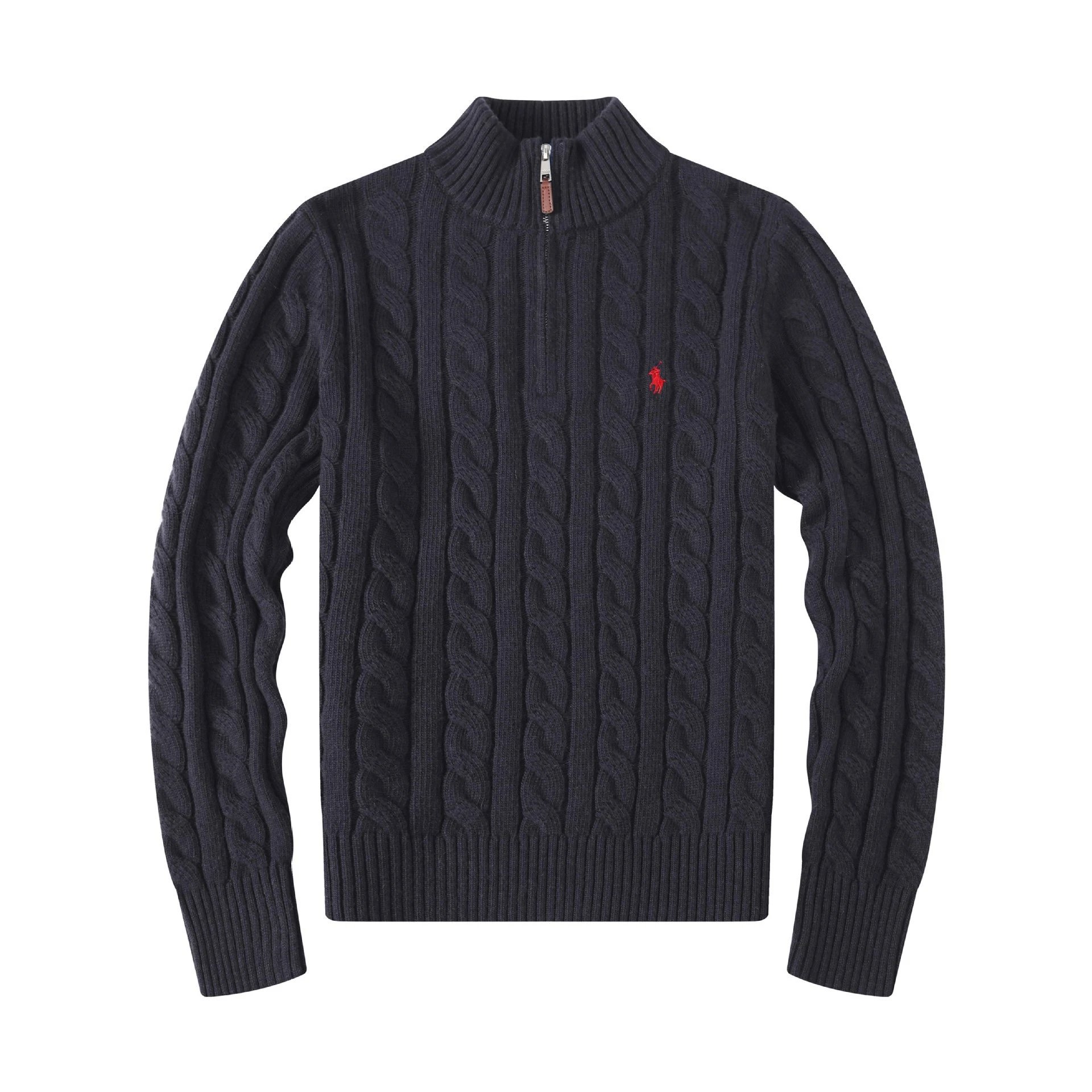 Half-height zipper black sweater [little red horse]