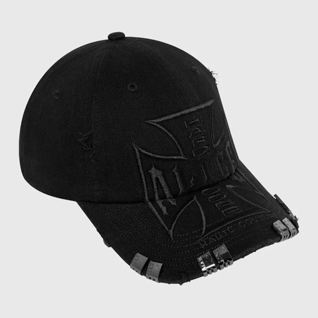 Opium Alice Hollywood Cross Pure Black Embroider Destroyed Lighter Clip Rivet Baseball Cap: seller detail photo 3