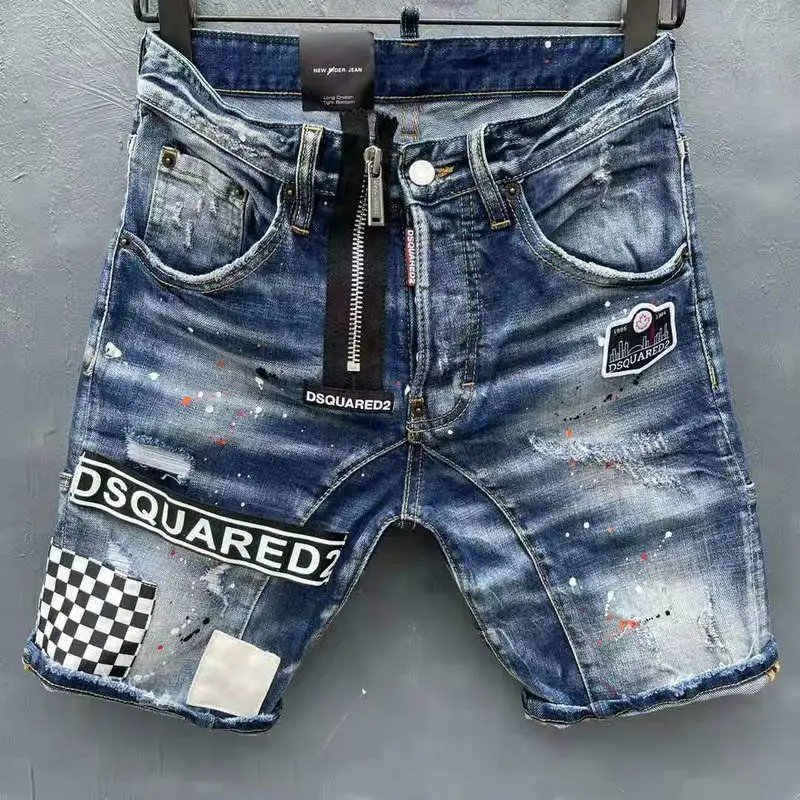 Dsquared2 Paint-Splatter Zip-Front Denim Shorts Blue - 9
