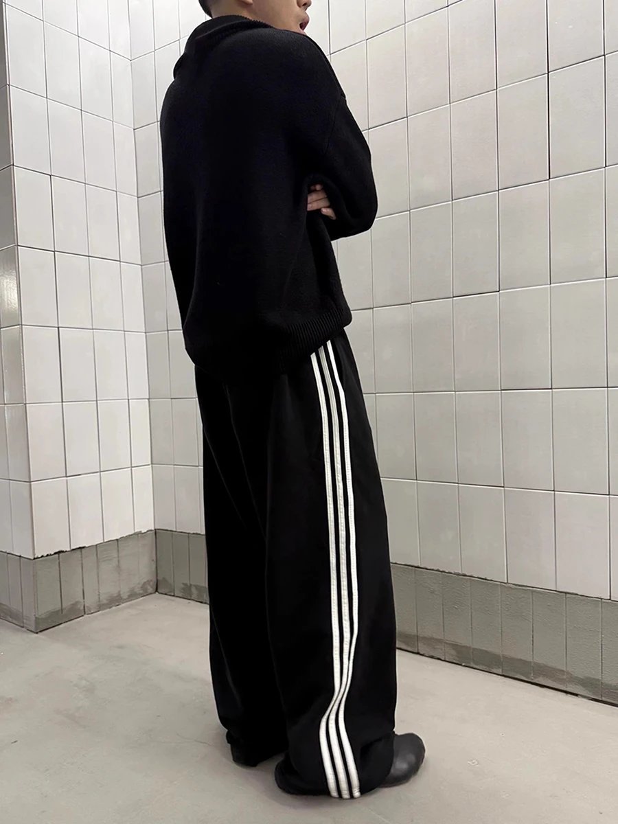 Street Style Retro Washed Distressed Casual Sporty Embroidered Patch Loose Baggy Knit Men's Sweatpants