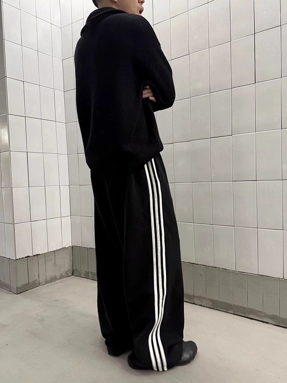 Street Style Retro Washed Distressed Casual Sporty Embroidered Patch Loose Baggy Knit Men's Sweatpants