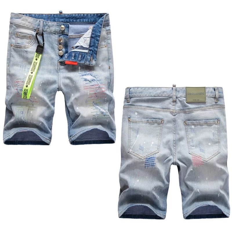 Dsquared2 Paint-Splatter Zip-Front Denim Shorts Blue - 3