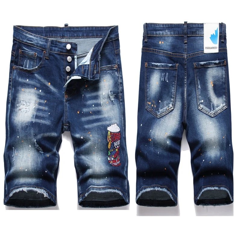 Dsquared2 Paint-Splatter Zip-Front Denim Shorts Blue - 11