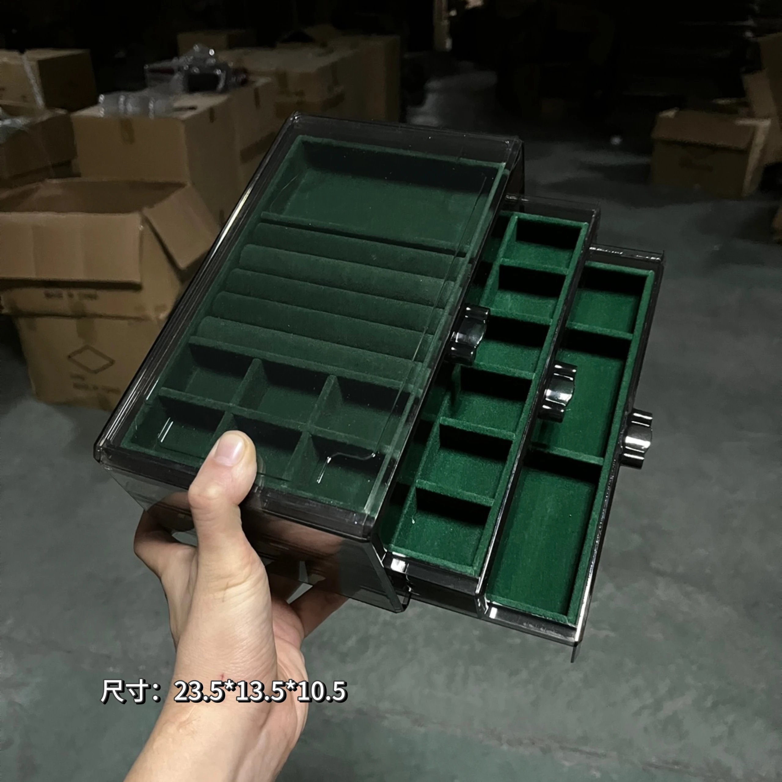 Translucent gray-green jewelry box [three-in-one 18+ six compartments]