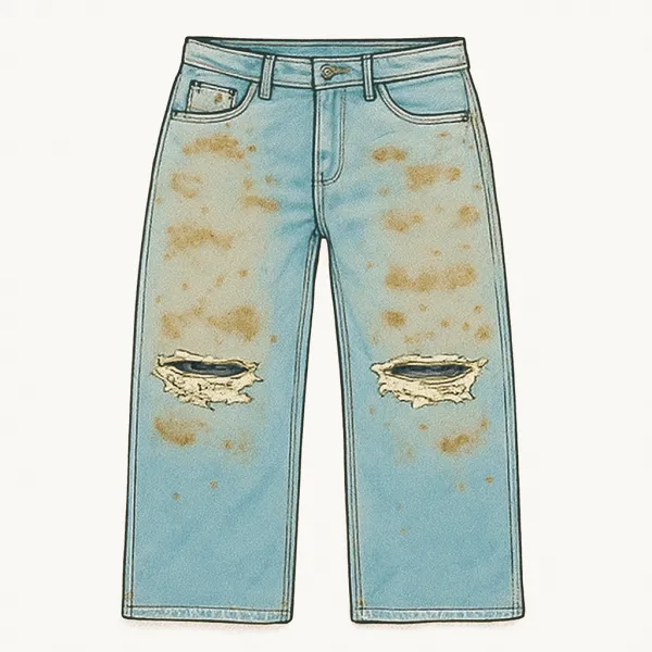 Design Distressed Bleach-Splatter Ripped Jeans Blue - 1
