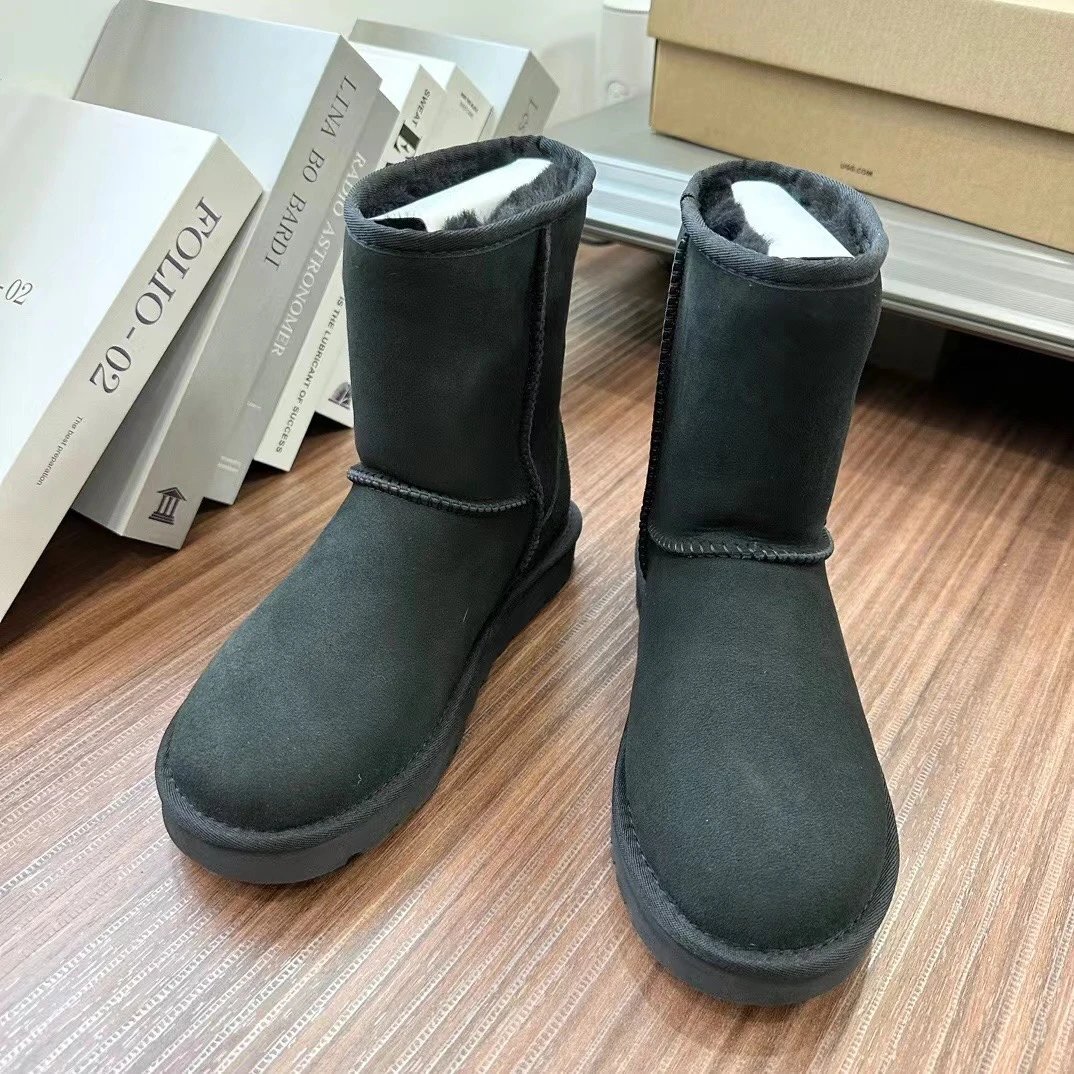 UGG Bailey Button Black Suede Shearling-Lined Ankle Boots - 5