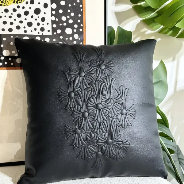 Chrome Hearts Floral Embossed Leather Pillow Black Accessories - 1