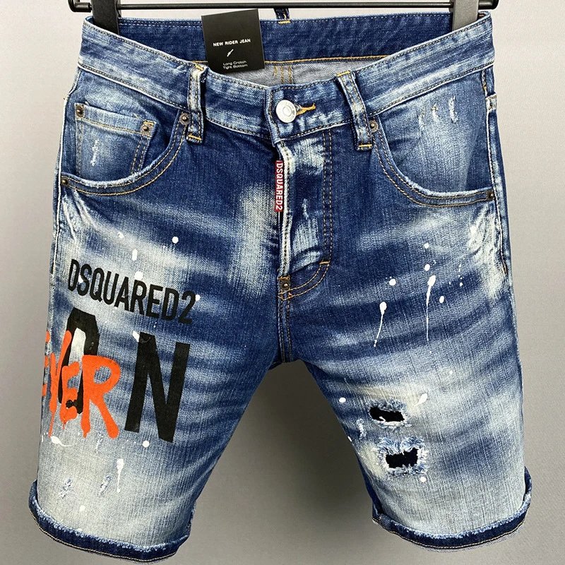 Dsquared2 Paint-Splatter Zip-Front Denim Shorts Blue - 6