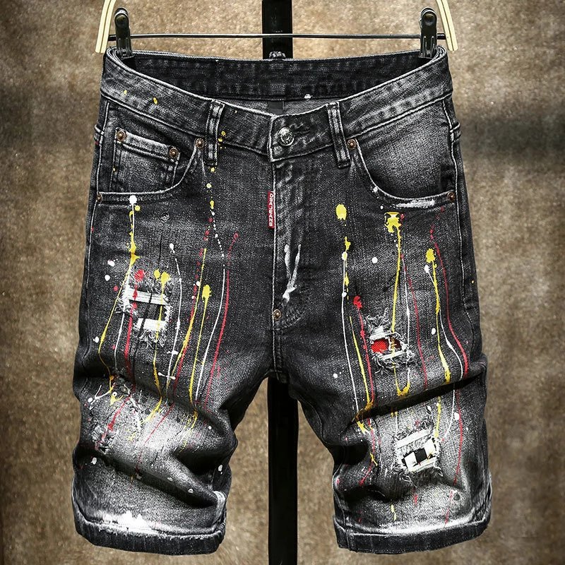Dsquared2 Paint-Splatter Zip-Front Denim Shorts Blue - 14