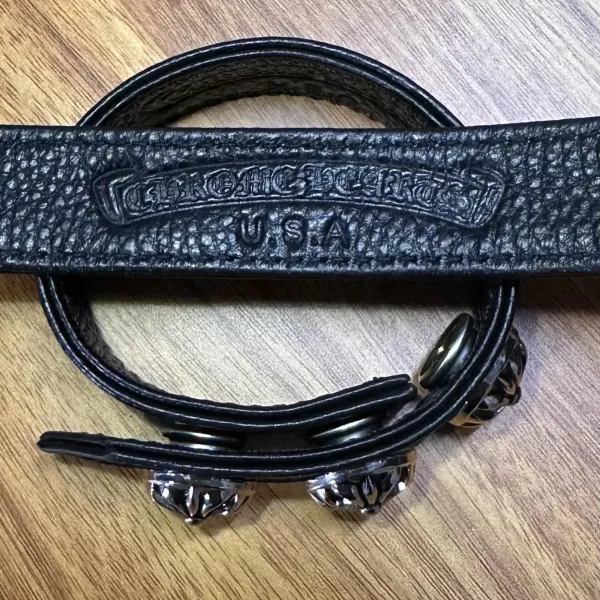 Chrome Hearts Floral Stud Leather Cuff Bracelet Black Jewelry - 5
