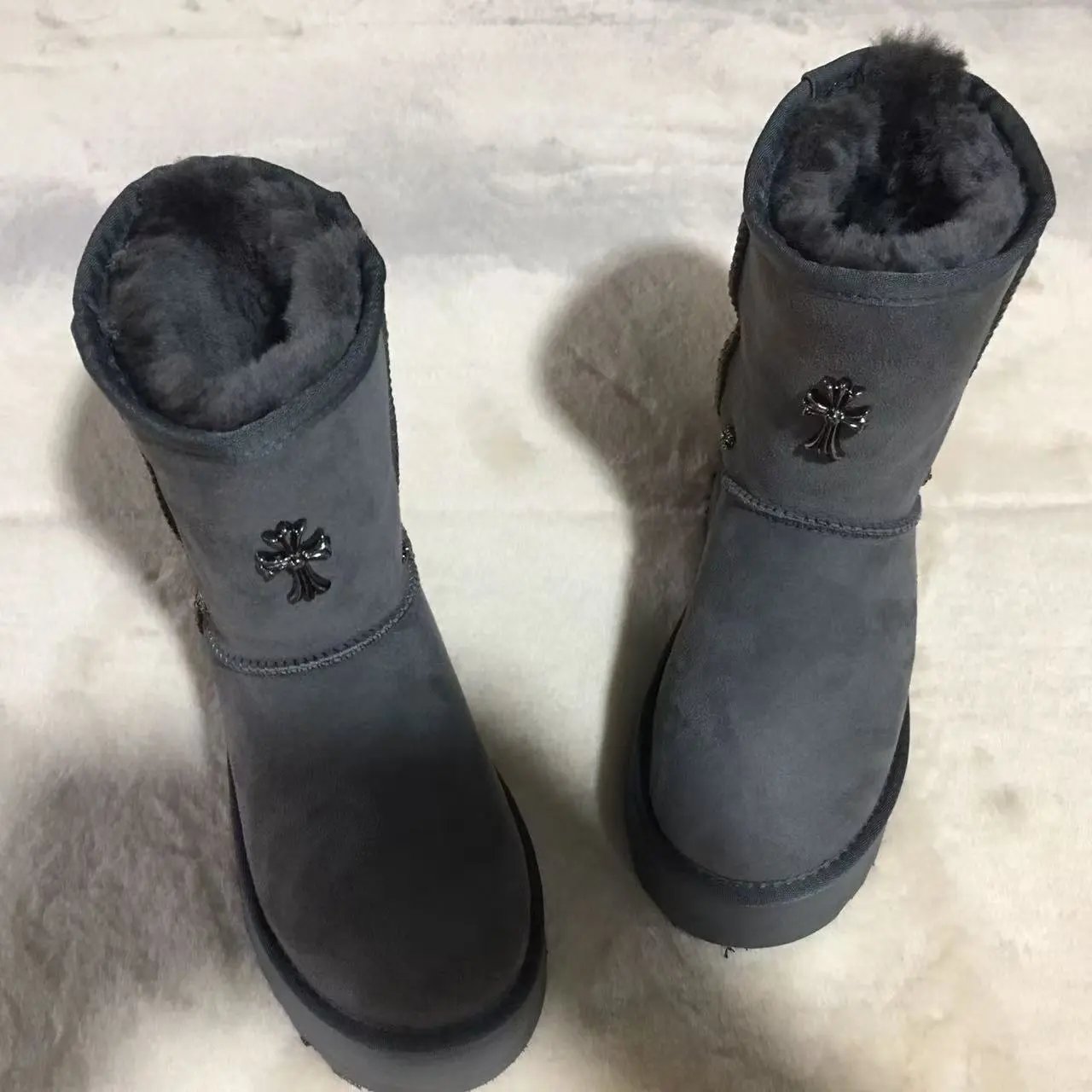 UGG Bailey Button Black Suede Shearling-Lined Ankle Boots - 4