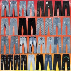 External single splashed ink graffiti micro horn splicing with holes, casual loose jeans, long pants, trendy
