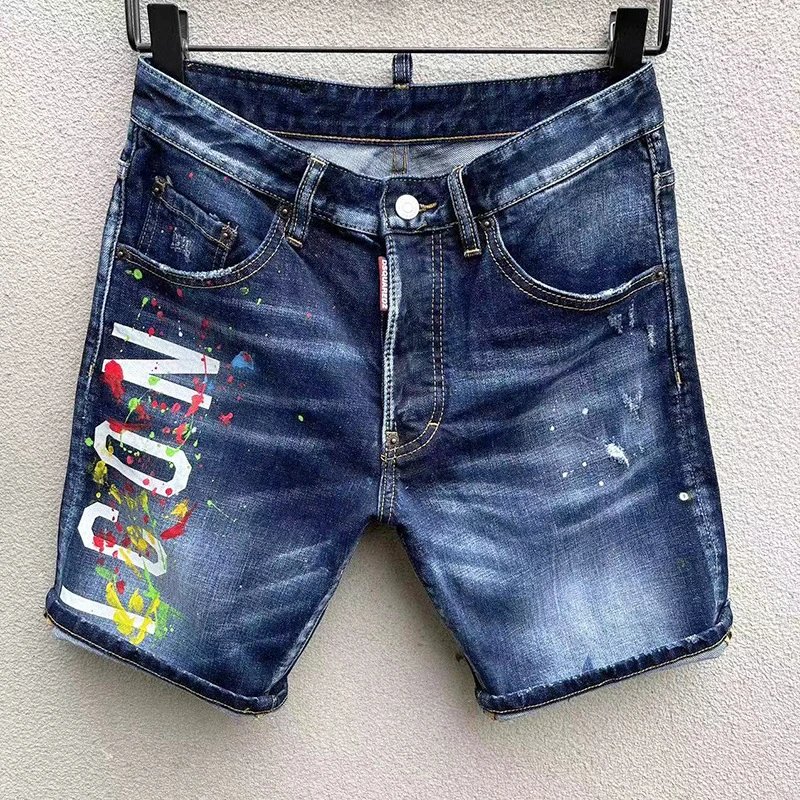 Dsquared2 Paint-Splatter Zip-Front Denim Shorts Blue - 8