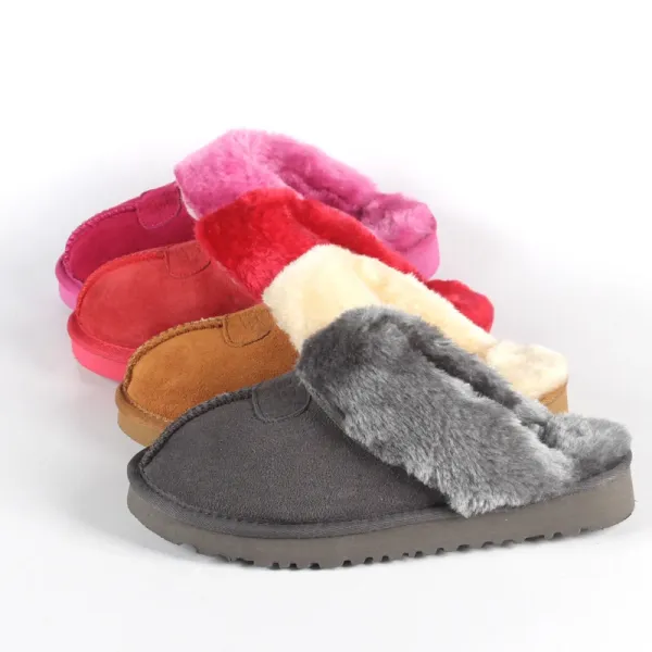 Design Faux Fur Lined Suede Slipper Gray Slippers - 2