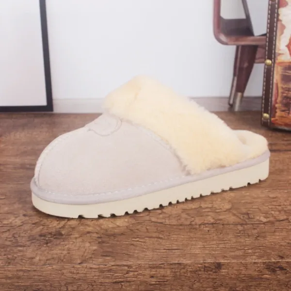 Design Faux Fur Lined Suede Slipper Gray Slippers - 4