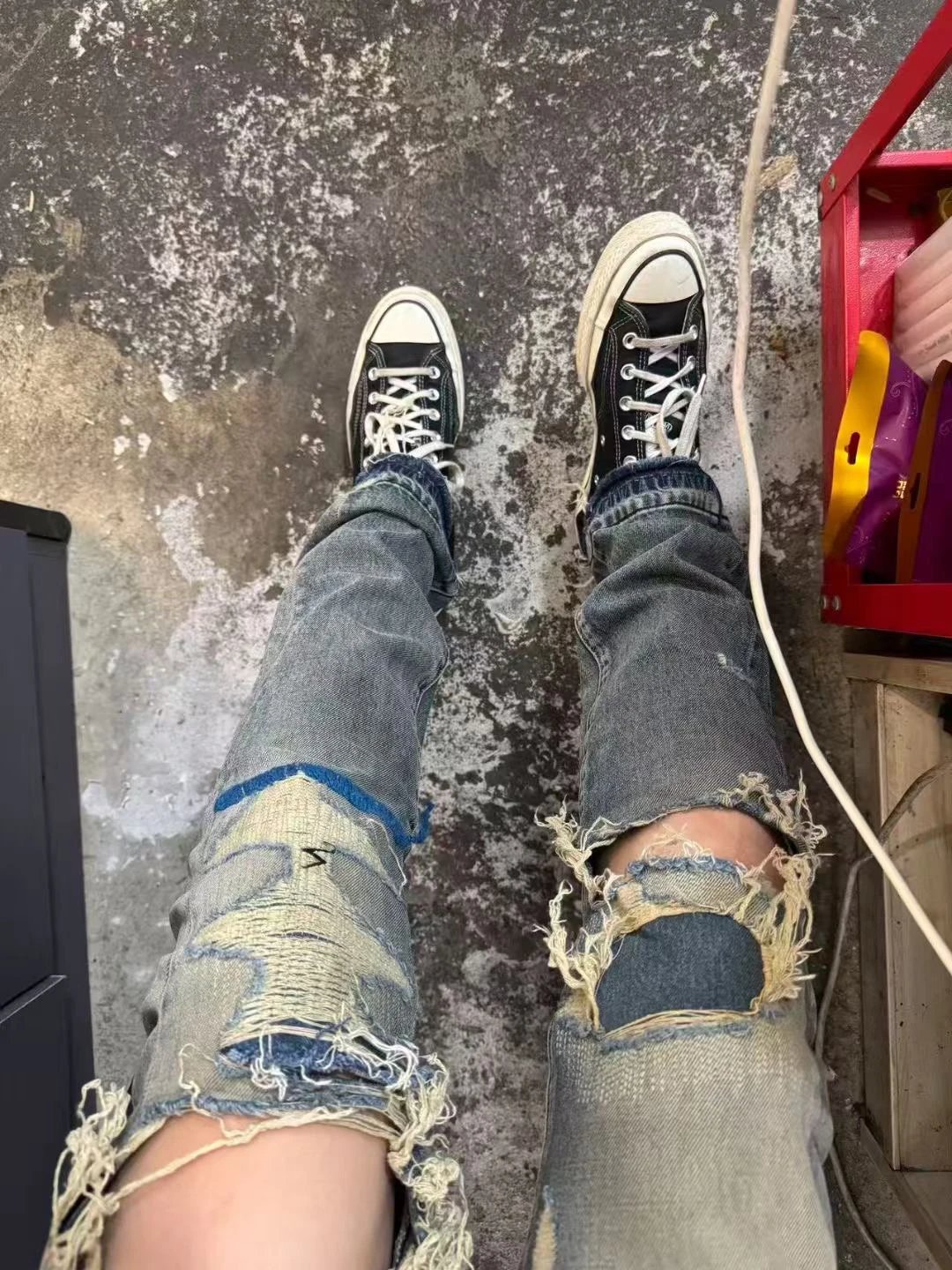 Undercover 10Ss 68 Blue Line Embroidered Distressed Blue Jeans Ucarchive High Street