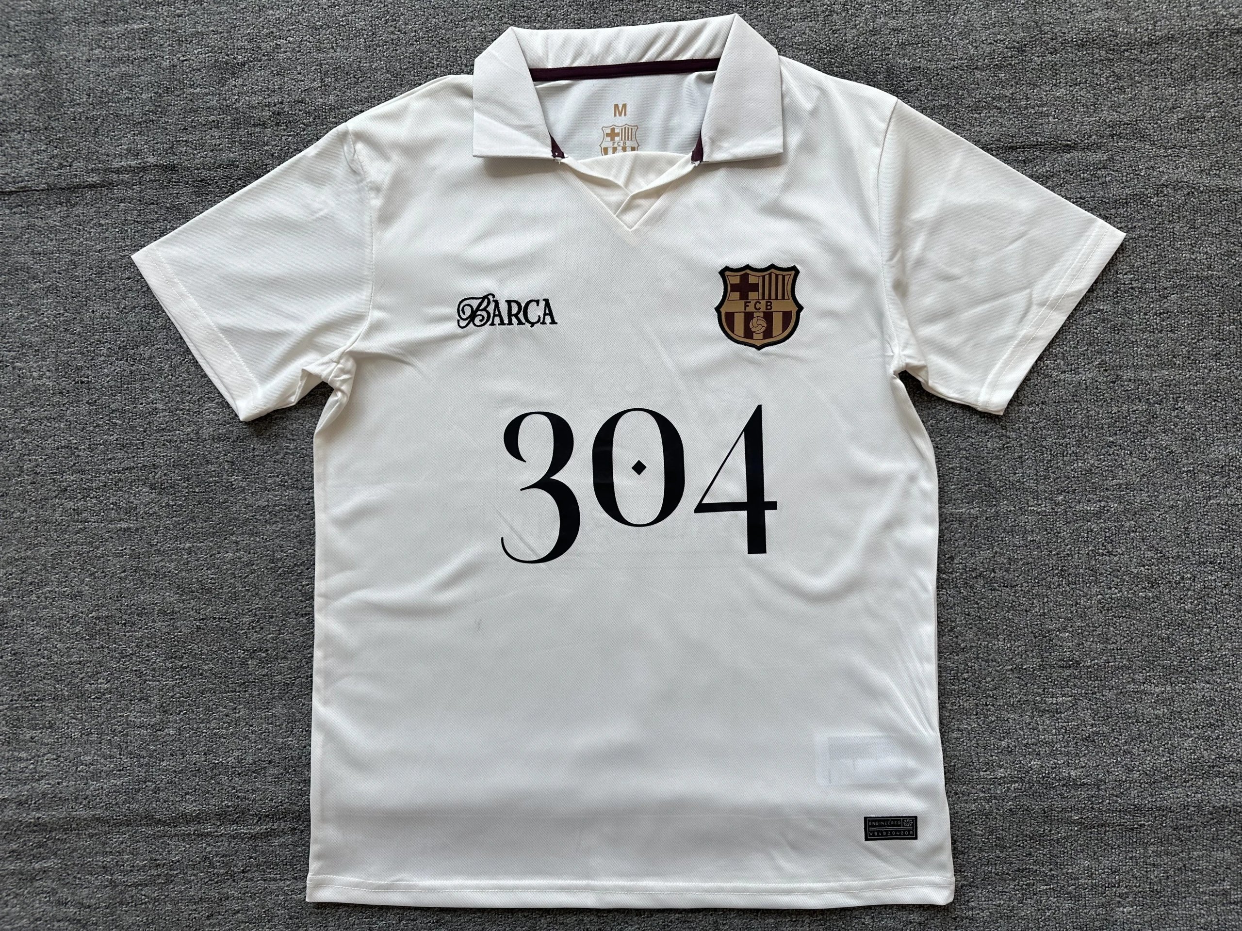 FC Barcelona FC Barcelona Away Jersey White with Black Number 304 White