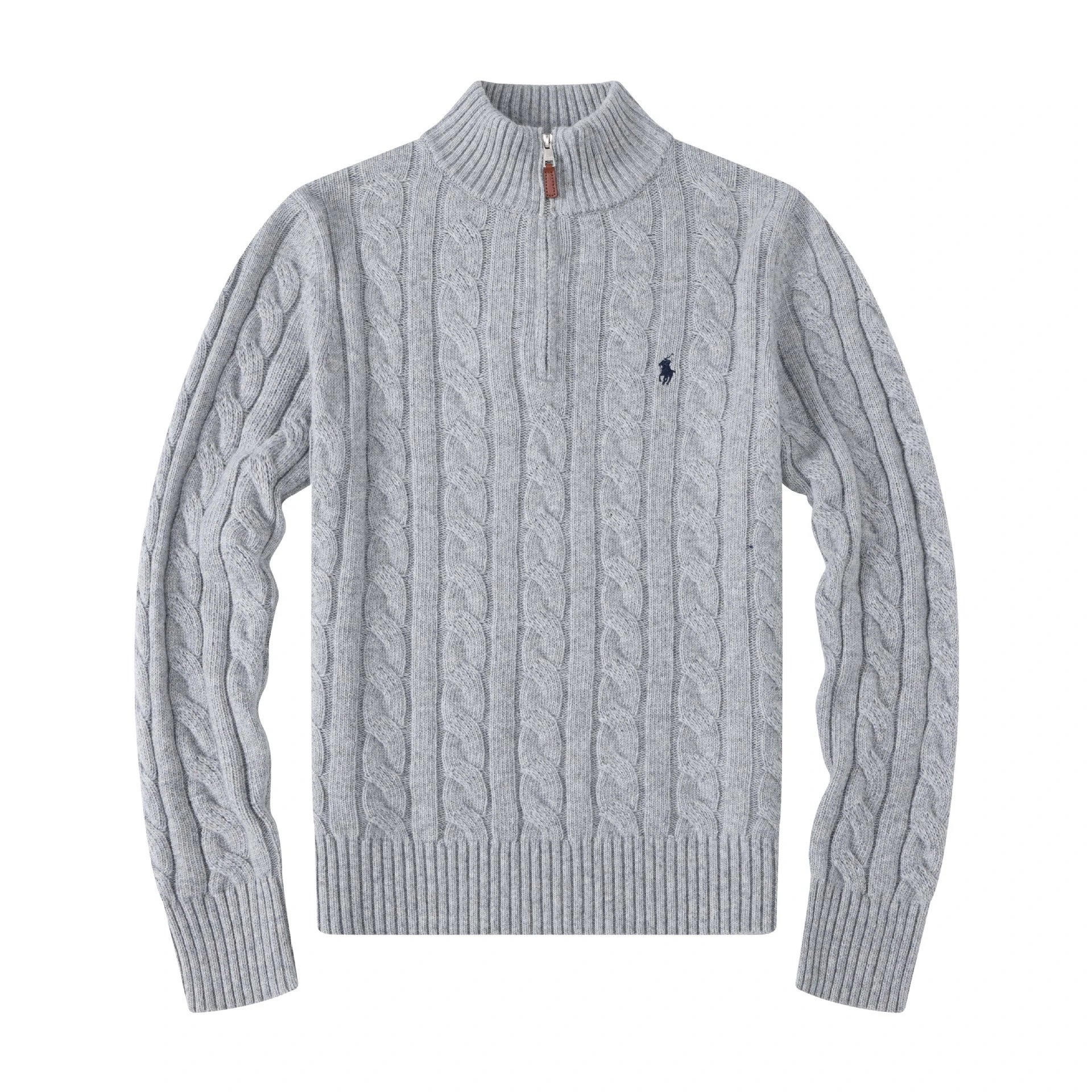 Half-height zipper gray sweater [little black horse]