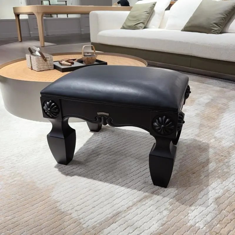 Classic Black Carved Stool
