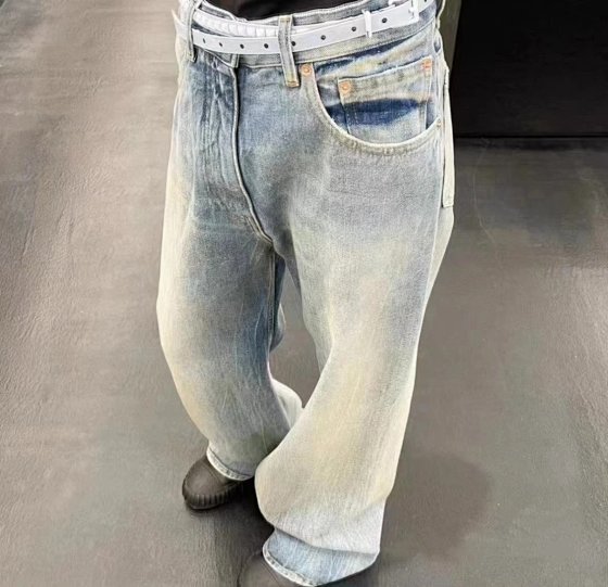 Mm6 Margie 23Ss Washed Faded Micro-Flared Straight-leg Wide-Leg Stacked Denim Cleanfit Styl
